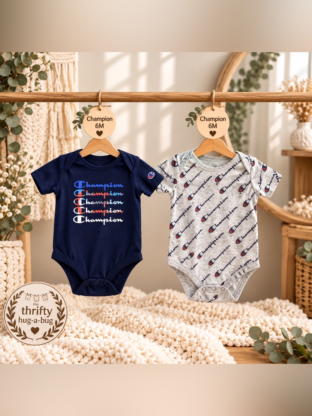 Champion Baby Boys 2-Piece Bodysuit Bundle – Navy & Grey – Size 6M